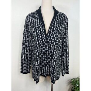 Pendleton Womens Geometric 100% Cotton Black Button Cardigan Size XL‎ Retro